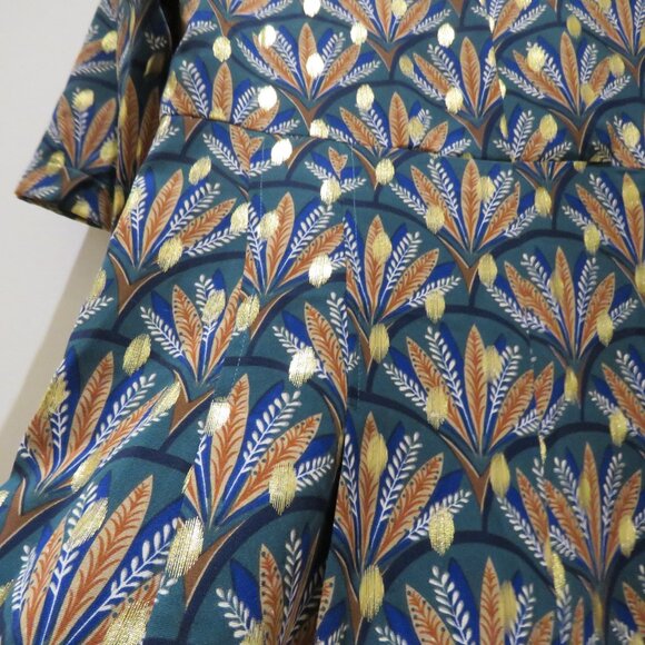 ANTHROPOLOGIE TRAFFIC PEOPLE Metallic Leaf Print Wide Leg Jumpsuit Boho - Size M - Picture 10 of 16